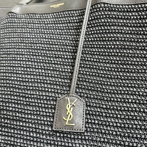 Saint Laurent Patti Large Leather-trimmed Black Raffia/Leather Tote - Picture 5 of 12